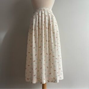 Vintage 90s Pastel Bow Print Midi Skirt / 30 waist